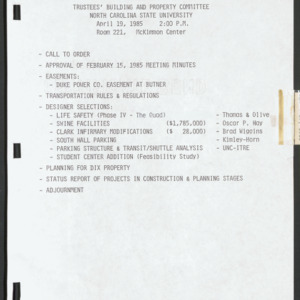 Board of Trustees Buildings and Property Committee Minutes, 1985 April 19