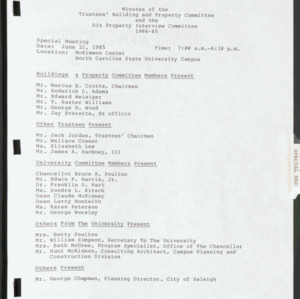 Board of Trustees Buildings and Property Committee Minutes, 1985 June 22