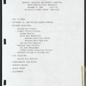 Board of Trustees Buildings and Property Committee Minutes, 1985 Nov 8