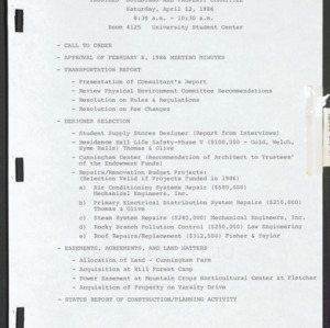 Board of Trustees Buildings and Property Committee Minutes, 1986 April 12