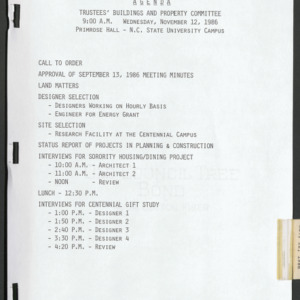Board of Trustees Buildings and Property Committee Minutes Agenda, 1986 Nov 12