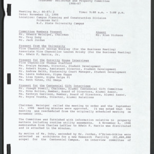 Board of Trustees Buildings and Property Committee Minutes, 1986 Nov 12
