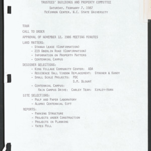 Board of Trustees Buildings and Property Committee Minutes, 1987 Feb 7