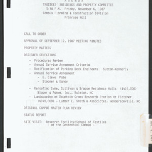 Board of Trustees Buildings and Property Committee Minutes, 1987 Nov 6