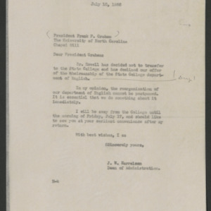 John William Harrelson Records -- University of North Carolina, Consolidated, 1936-1937