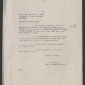 John William Harrelson Records -- 50th Anniversary of College--Correspondence, 1939-1940
