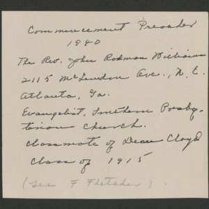 John William Harrelson Records -- Commencement, 1939-1940