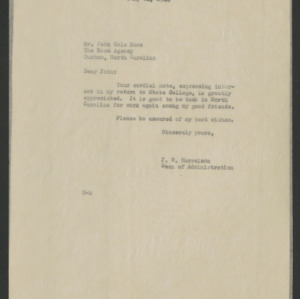 John William Harrelson Records -- Correspondence, 1944-1945