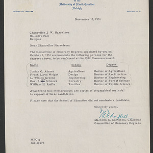 John William Harrelson Records -- Honorary Degrees, 1952