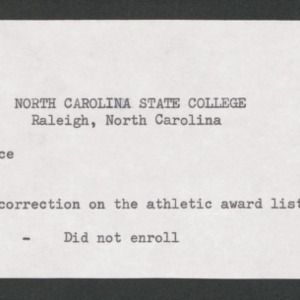 Carey Hoyt Bostian -- Scholarships, Athletic, 1958