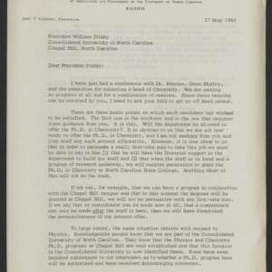 Correspondence with UNC System President, William C. Friday, 1959-1960