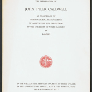 John Tyler Caldwell -- Installation of Chancellor Caldwell, 1959-1960
