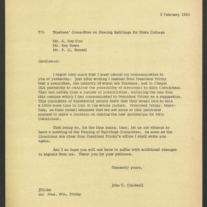 John Tyler Caldwell -- Board of Trustees (Naming Buildings Committee), 1960-1961