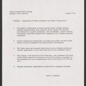 John Tyler Caldwell -- Land acquisition, 1960-1961