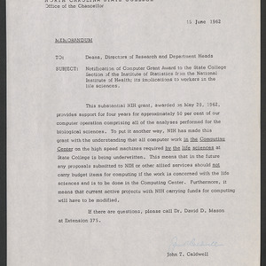 John Tyler Caldwell Records -- Committee: Computer center, 1961-1962