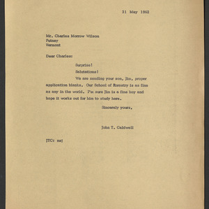 John Tyler Caldwell Records -- W (General records), 1961-1962