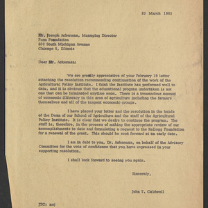 John Tyler Caldwell Records -- Kellogg Foundation (Agricultural Policy Institute), 1962-1963