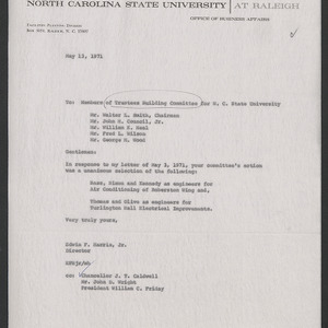 John Tyler Caldwell Records -- Board of Trustees: Building Committee, 1970-1971