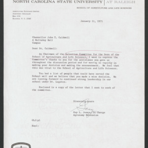 John Tyler Caldwell -- Committee: Selection of Dean of Agriculture, 1970-1971