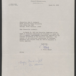 John Tyler Caldwell Records -- Capital improvements, 1971-1972