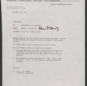 John Tyler Caldwell Records -- Facilities Planning Division, 1971-1972