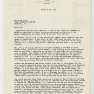 Letter from J. H. Lampe to Mr. David Clark, November 27, 1950