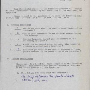 Afro-American Symposium, Evaluation Questionnaire (1 of 2) :: Correspondence