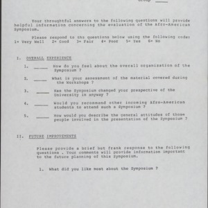Afro-American Symposium, Evaluation Questionnaire (2 of 2) :: Correspondence