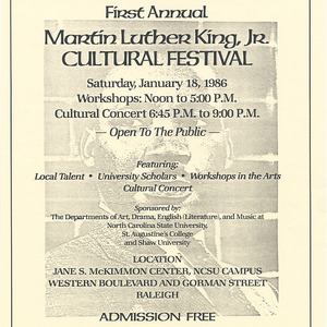 First Annual Martin Luther King, Jr. Cultural Festival flier, January 18, 1986