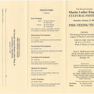 Second Annual Martin Luther King, Jr. Cultural Festival Pre-Teens and Teens pamphlet, January 17, 1987