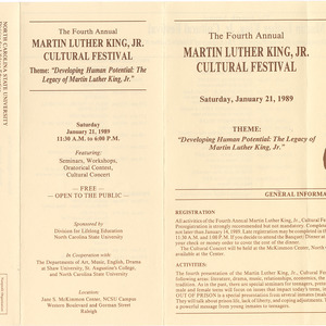 Fourth Annual Martin Luther King, Jr. Cultural Festival pamphlet, January 21, 1989
