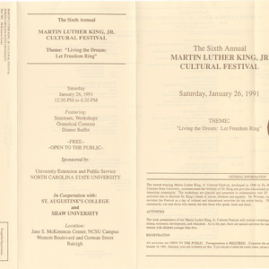 Sixth Annual Martin Luther King, Jr. Cultural Festival pamphlet, January 26, 1991