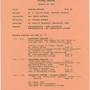Sixth Annual Martin Luther King, Jr. Cultural Festival flier, January 26, 1991