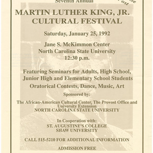 Seventh Annual Martin Luther King, Jr. Cultural Festival flier, January 25, 1992