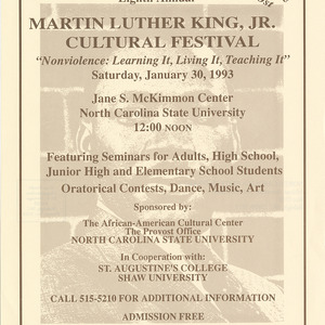 Eighth Annual Martin Luther King, Jr. Cultural Festival Opening Session flier, January 30, 1993