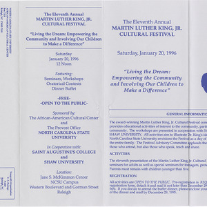 Eleventh Annual Martin Luther King, Jr. Cultural Festival pamphlet, January 20, 1996