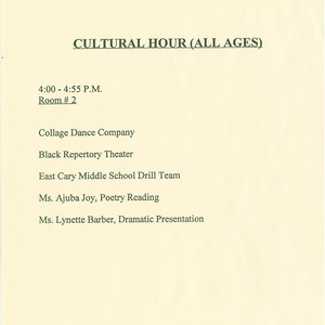 Eleventh Annual Martin Luther King, Jr. Cultural Festival Program Session All Ages flier, January 20, 1996