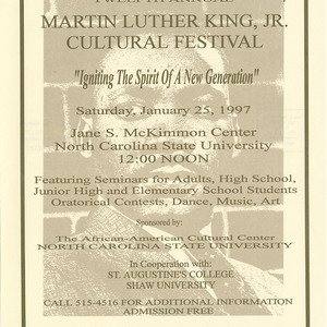Twelfth Annual Martin Luther King, Jr. Cultural Festival flier, January 25, 1997