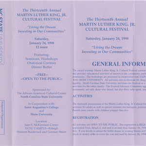 Thirteenth Annual Martin Luther King, Jr. Cultural Festival pamphlet, January 24, 1998