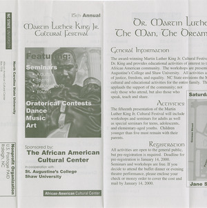 Fifteenth Annual Martin Luther King, Jr. Cultural Festival pamphlet, January 22, 2000