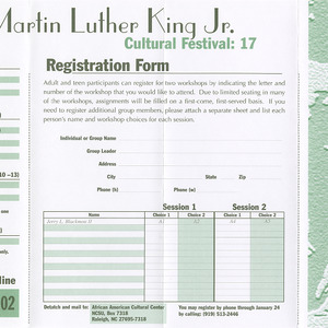 Seventeenth Annual Martin Luther King, Jr. Cultural Festival Pre-Registration pamphlet, January 26, 2002