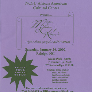Martin Luther King, Jr. High School Gospel Choir Festival flier, January 26, 2002
