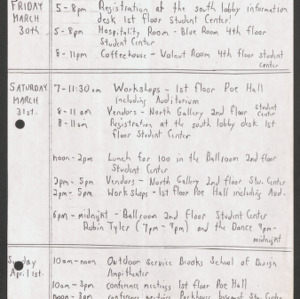 Itinerary of NC Gay/Lesbian Conference and Student Affairs Bulletin, March 24-26, 1984