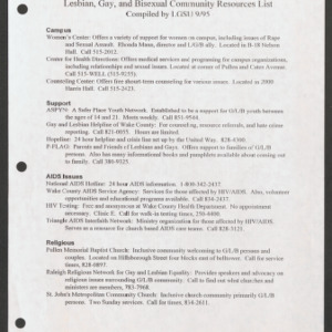 Lesbian and Gay Student Union (LGSU) Resources List, September 21, 1995