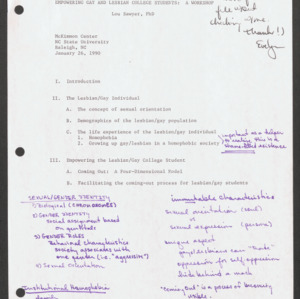 Empowering Gay and Lesbian College Students Workshop Program and Notes, January 26, 1990