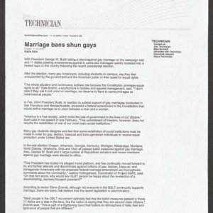 "Marriage bans shun gays", Technician, November 12, 2004
