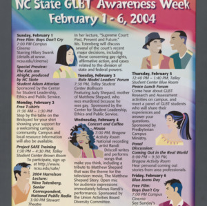 Everyone Welcome Here - NC State GLBT Awareness Week, Fabruary 1-6, 2004 poster