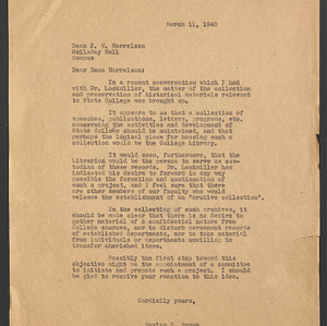 Letter from Harlan C. Brown to Dean J.W. Harrelson, March 11, 1940
