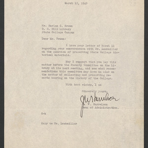 Letter from Dean J.W. Harrelson to Harlan Brown