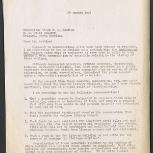 Letter from Harlan C. Brown to Chancellor Elect C.H. Bostian